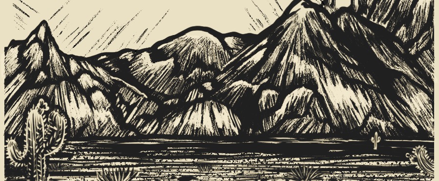 Hand-drawn desert mountains